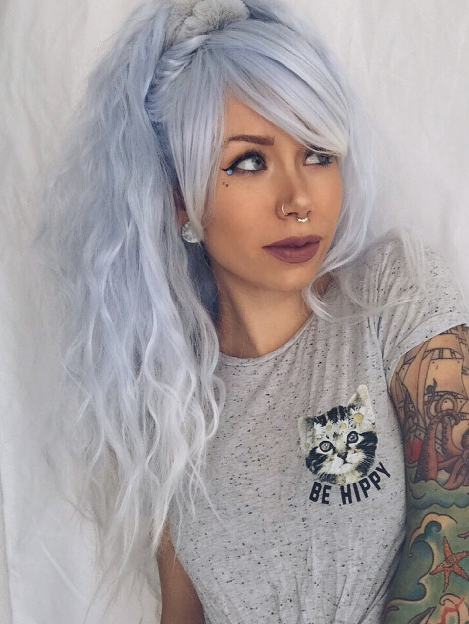 Pastel blue and white long crimped big fluffy wig Moonlight by