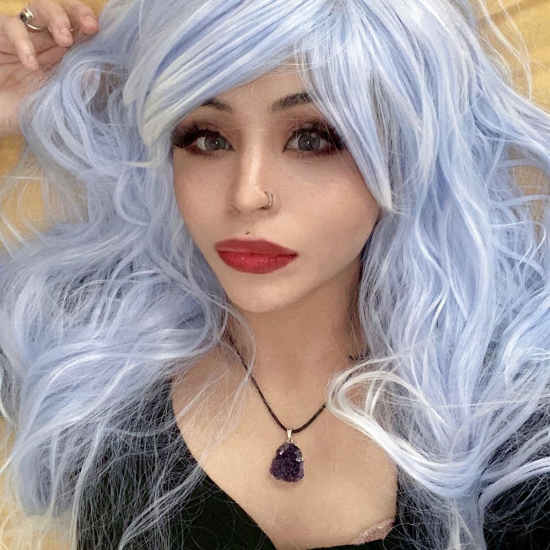 Pastel blue and white long crimped big fluffy wig Moonlight by