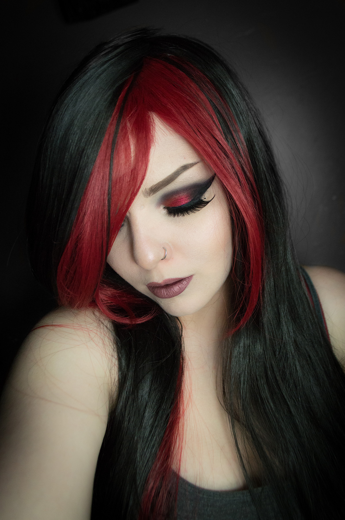 Vampira - Lush Wigs - Black Red Gothic Lolita Blunt Fringe 