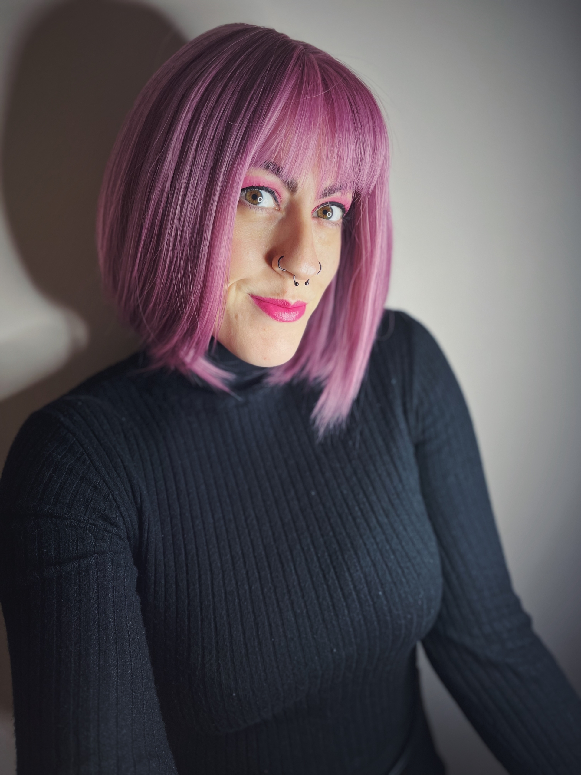 Pink purple straight bob wig with bangs Primrose by Lush Wigs UK