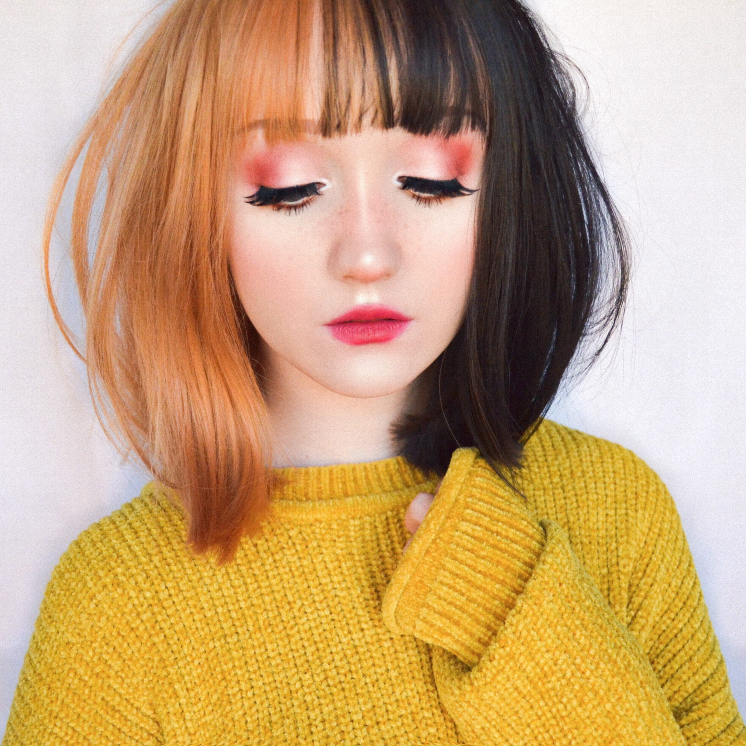 Half orange half black split bob wig Bumble by Lush Wigs UK