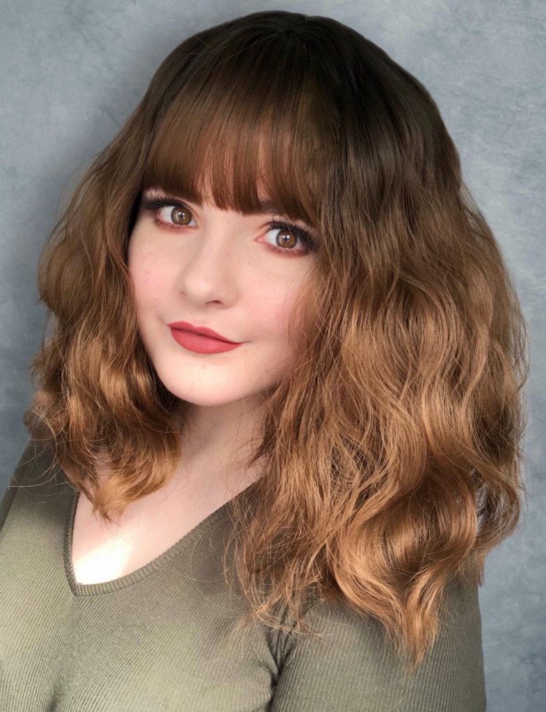Brown natural wavy long wig with bangs | Catrin by Lush Wigs UK