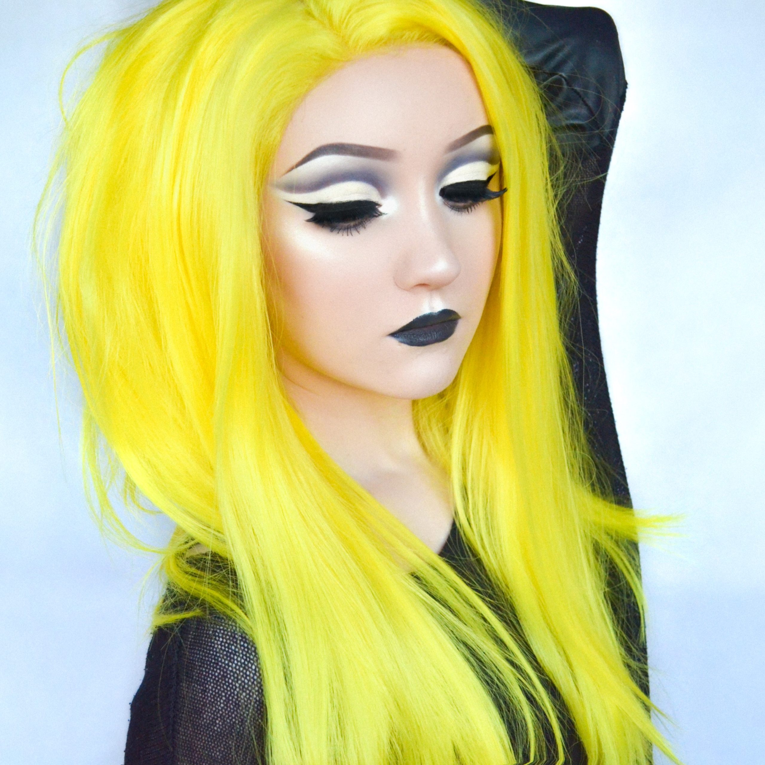 Neon yellow long straight lace front wig