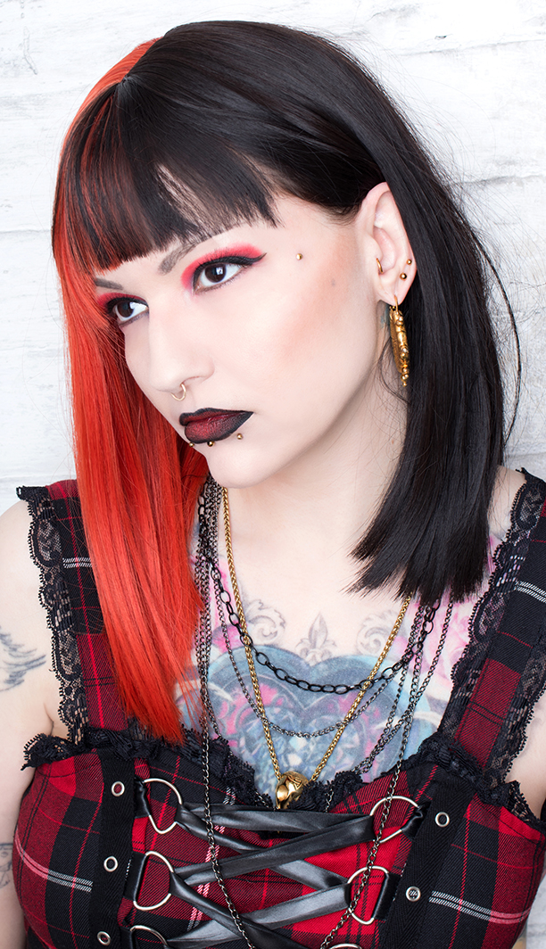 Half black half red spilt straight bob wig High Voltage by Lush