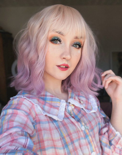 Blonde and pink wavy bob wig with bangs | Buttercup by Lush Wigs UK