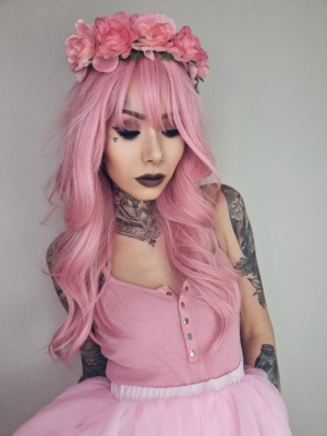 Pink rose rose gold peach colour wigs Lush Wigs UK wig fashion